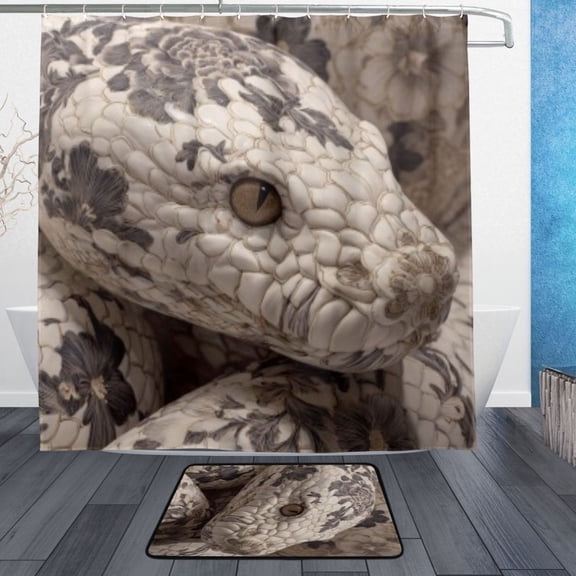 BZSMCE Shower Curtain and Bath Accessory Set,Textured Floral Snake Pattern