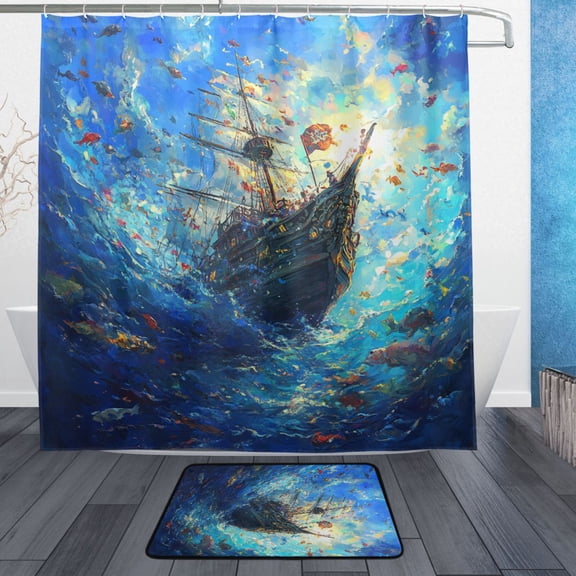 BZSMCE Shower Curtain and Bath Accessory Set,The Sunken Treasure Pattern