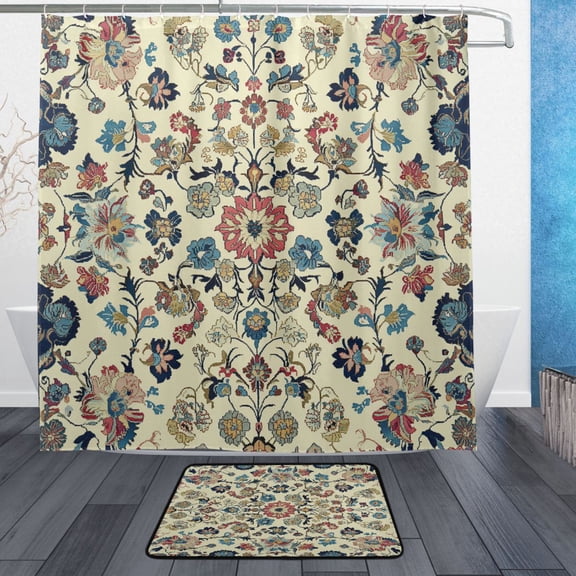 BZSMCE Shower Curtain and Bath Accessory Set,Timeless Garden Tapestry Pattern