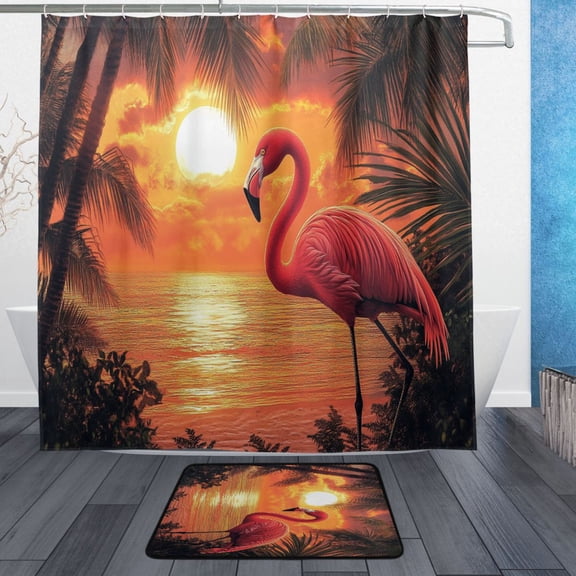 BZSMCE Shower Curtain and Bath Accessory Set,Tropical Sunset Serenade Pattern