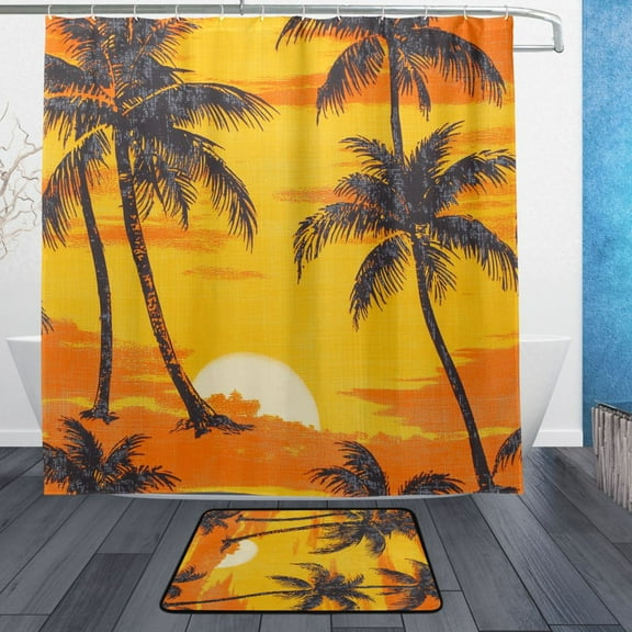 BZSMCE Shower Curtain and Bath Accessory Set,Tropical Sunset Serenity Pattern