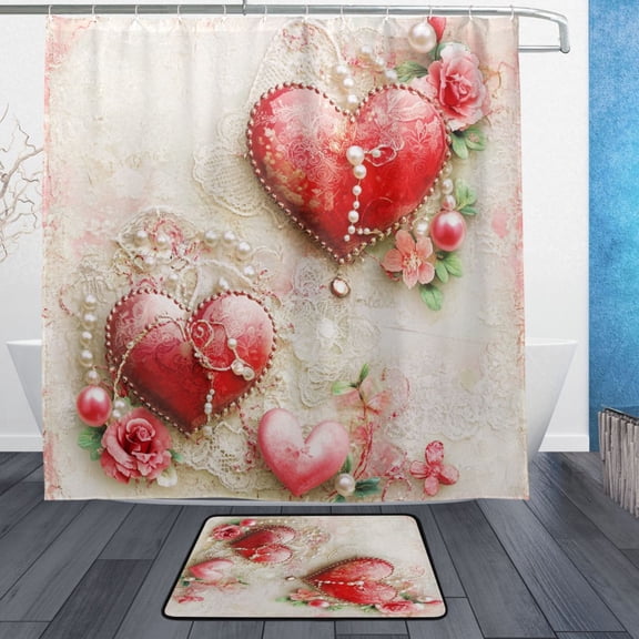 BZSMCE Shower Curtain and Bath Accessory Set,Valentines Day Heart Pattern Pattern