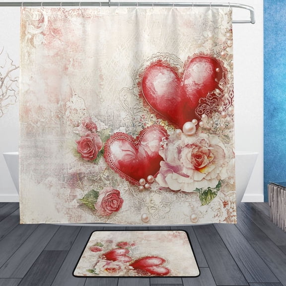 BZSMCE Shower Curtain and Bath Accessory Set,Valentines Day Painting Pattern