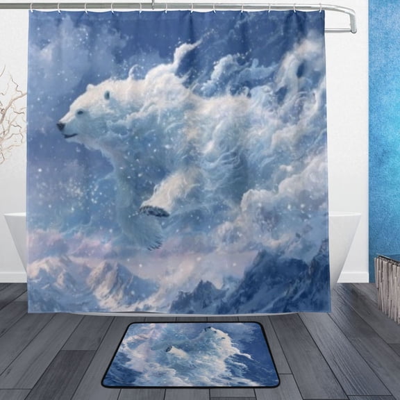 BZSMCE Shower Curtain and Bath Accessory Set,Wave Polar Bear Pattern
