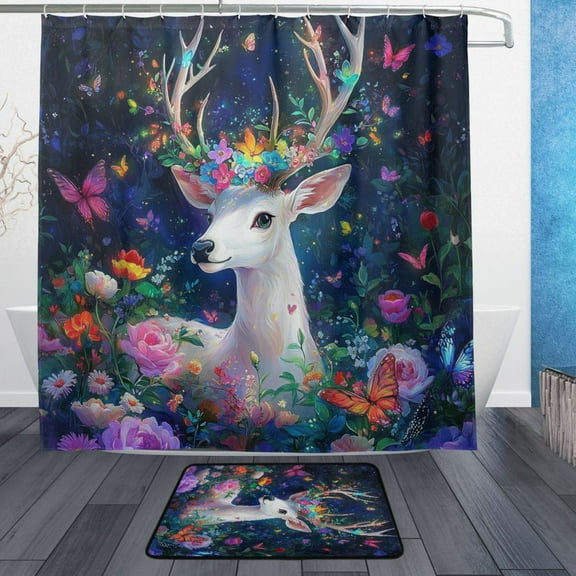 BZSMCE Shower Curtain and Bath Accessory Set,Whimsical Garden Guardian Pattern