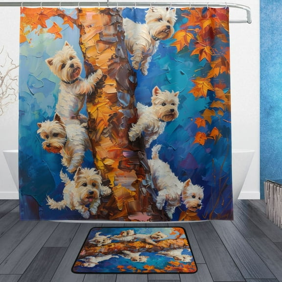 BZSMCE Shower Curtain and Bath Accessory Set,Whimsical Pups in Autumn Pattern