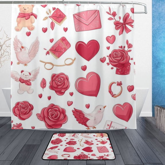 BZSMCE Shower Curtain and Bath Accessory Set,Whimsical Romance Pattern
