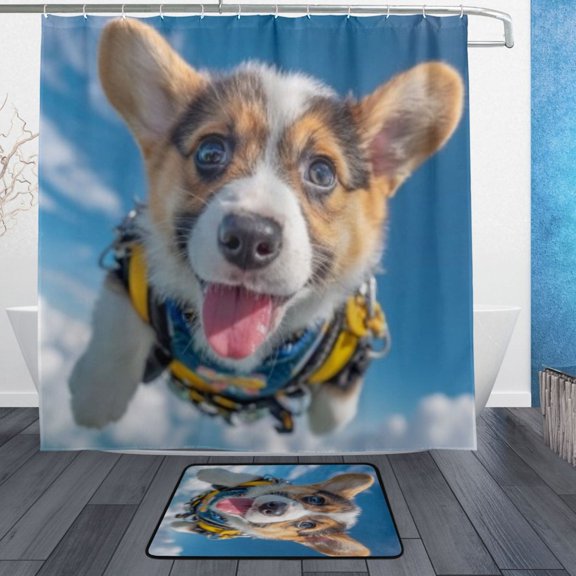 BZSMCE Shower Curtain and Bath Accessory Set,Yellow Harness Corgi Pattern