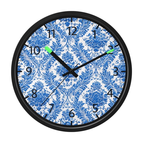BZSMCE Silent Voice Activated LED Night Light Wall Clock 12 Inch With 12in Clock with Blue Porcelain Damask Print Decor Clock