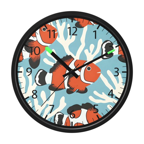 BZSMCE Silent Voice Activated LED Night Light Wall Clock 12 Inch With 12in Clock with Clownfishcoral Pattern Print Decor Clock