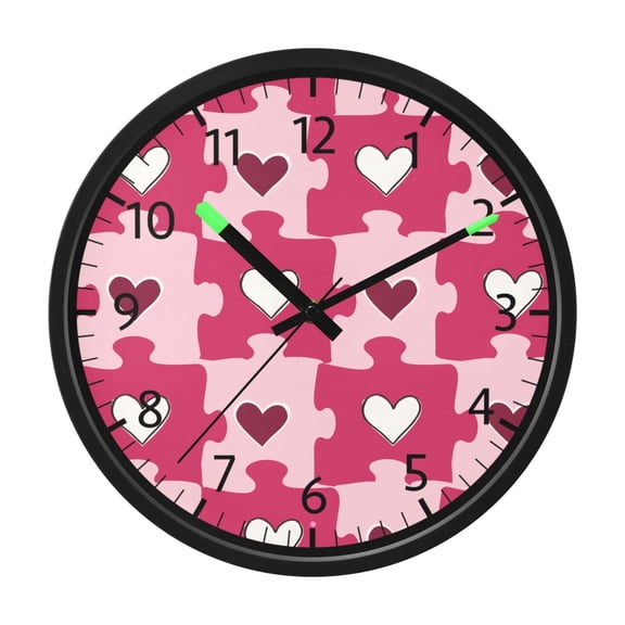 BZSMCE Silent Voice Activated LED Night Light Wall Clock 12 Inch With 12in Clock with Heart Shaped Jigsaw Puzzle Print Decor Clock