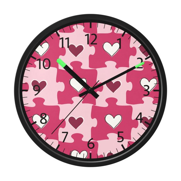 BZSMCE Silent Voice Activated LED Night Light Wall Clock 12 Inch With 12in Clock with Heart Shaped Jigsaw Puzzle Print Decor Clock