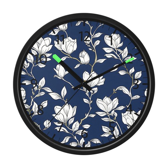BZSMCE Silent Voice Activated LED Night Light Wall Clock 12 Inch With 12in Clock with Navy Magnolia Print Decor Clock