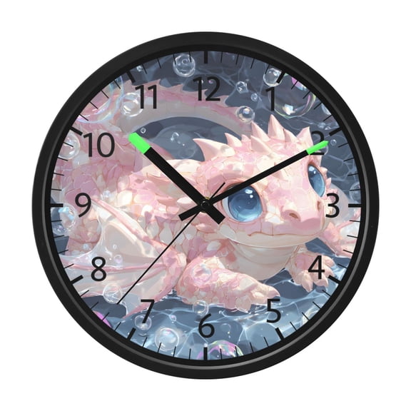 BZSMCE Silent Voice Activated LED Night Light Wall Clock 12 Inch With 12in Clock with Pink Gecko Bubble Print Decor Clock