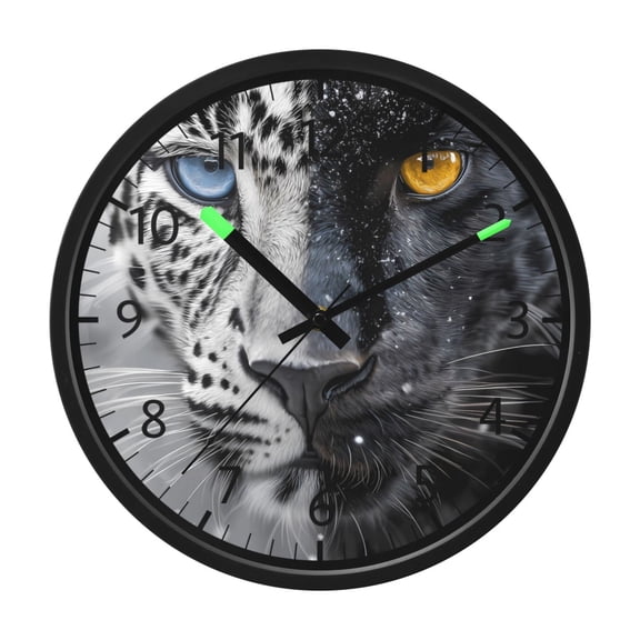 BZSMCE Silent Voice Activated LED Night Light Wall Clock 12 Inch With 12in Clock with Snow Leopard Black Panther Print Decor Clock