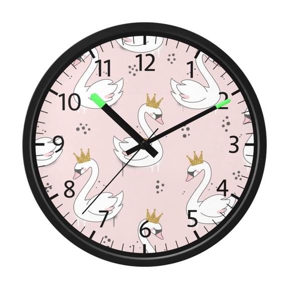 BZSMCE Silent Voice Activated LED Night Light Wall Clock 12 Inch With 12in Clock with Swan Princess Print Decor Clock