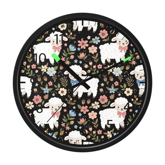 BZSMCE Silent Voice Activated LED Night Light Wall Clock 12 Inch With 12in Clock with Tie Little Lamb Pattern Print Decor Clock