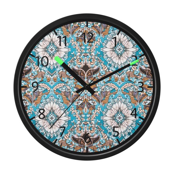 BZSMCE Silent Voice Activated LED Night Light Wall Clock 12 Inch With 12in Clock with Turquoise Medallion Print Decor Clock