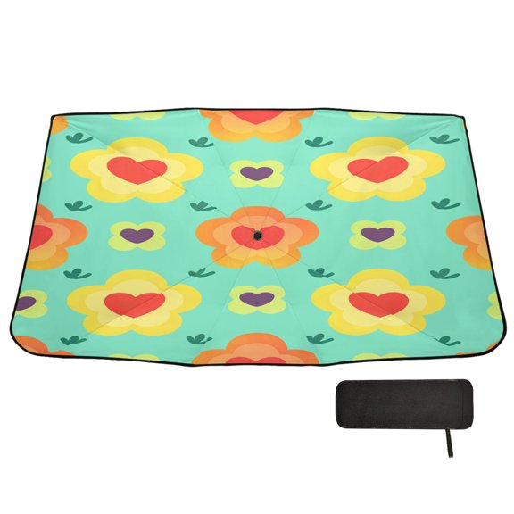 BZSMCE Simple Heart Flower Car Windshield Foldable Sunshade Umbrella UV Protection with Storage Bag