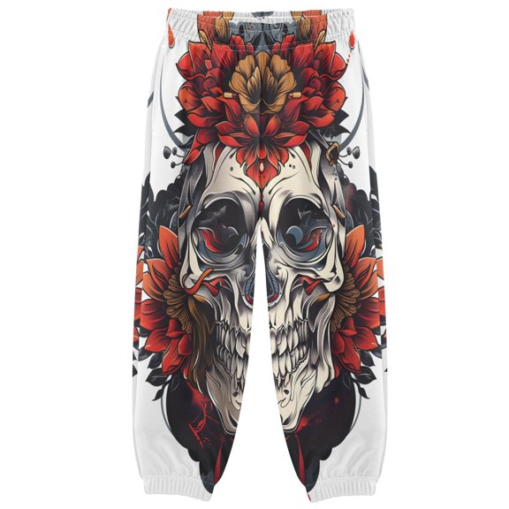 BZSMCE Skull Tattoo Print Elastic Waist Jogger Pants Lightweight Wind Resistant Casual Athletic Trousers with Cuffed Ankles & Side Pockets