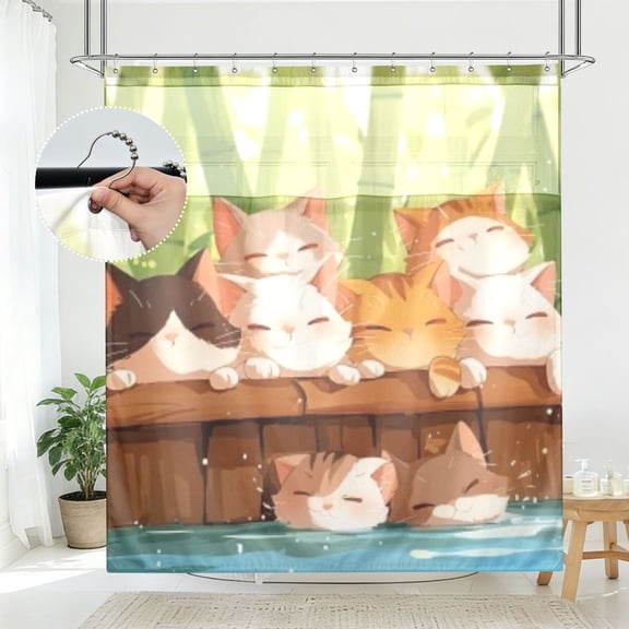 BZSMCE Sleepy Bamboo Cats Pile Pattern Bathroom Shower Curtain Set with Hooks Waterproof Double Layer Fabric 7278 Inch