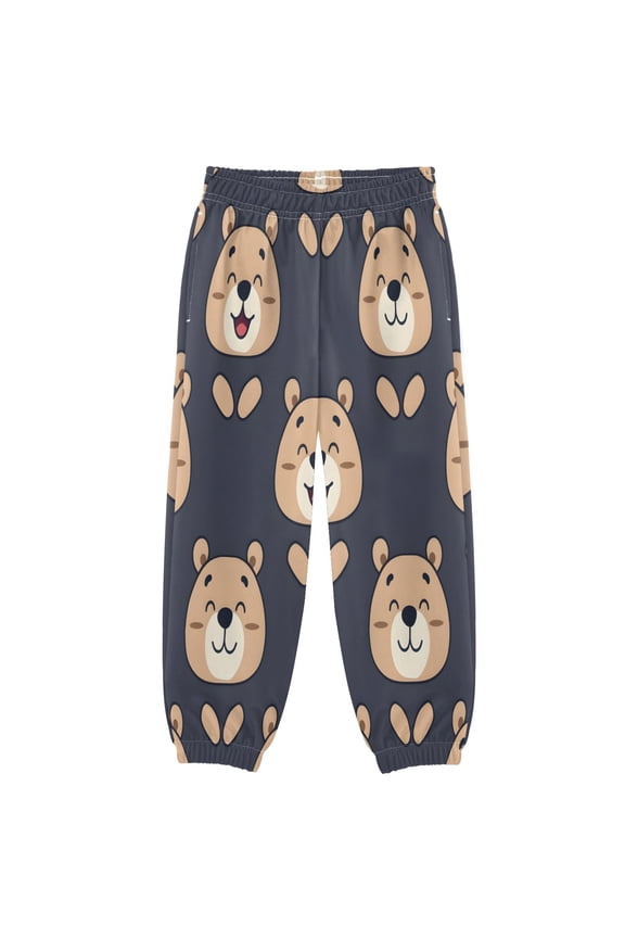 BZSMCE Smiling Bear Print Elastic Waist Jogger Pants Lightweight Wind Resistant Casual Athletic Trousers with Cuffed Ankles & Side Pockets
