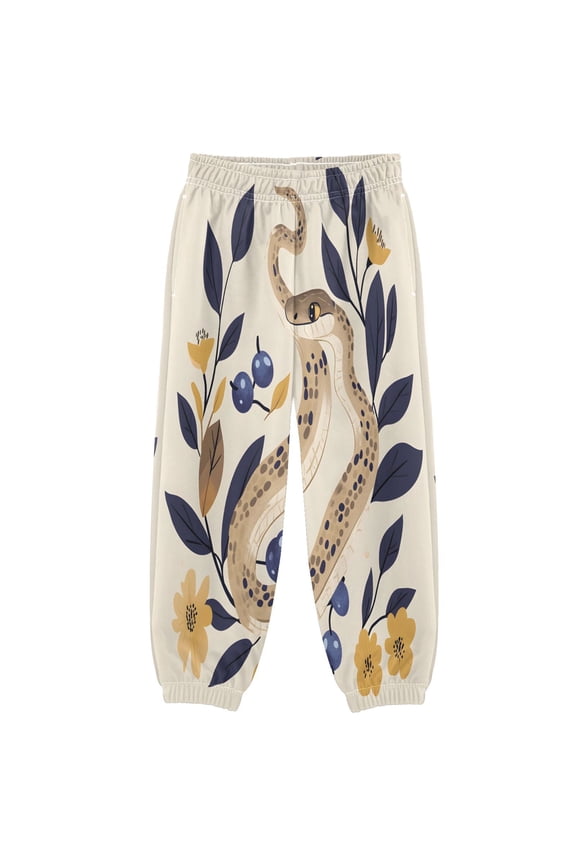 BZSMCE Snake Leave Print Elastic Waist Jogger Pants Lightweight Wind Resistant Casual Athletic Trousers with Cuffed Ankles & Side Pockets