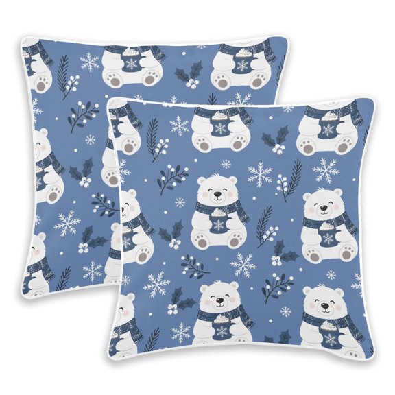 BZSMCE Snowflake White Bear Pattern Throw Pillow Covers Set of 2 Decorative Pillow Cases Covers for Sofa Bed Living Room
