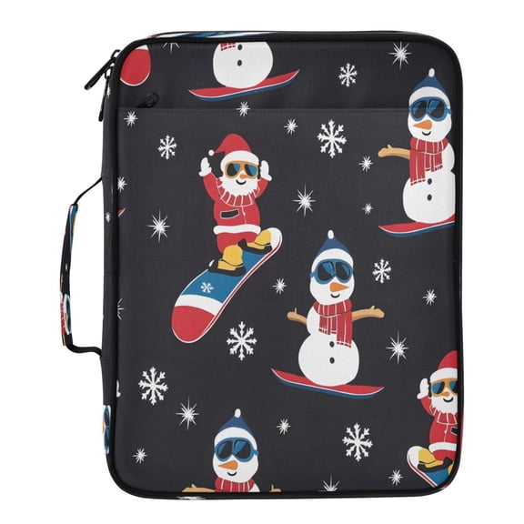 BZSMCE Snowman Santa Claus Snowboarding Pattern Pattern Water-Resistant Filing Folder Binder Organizer Keeper 1.2 Inch 3-Ring 7-Pocket Expanding File