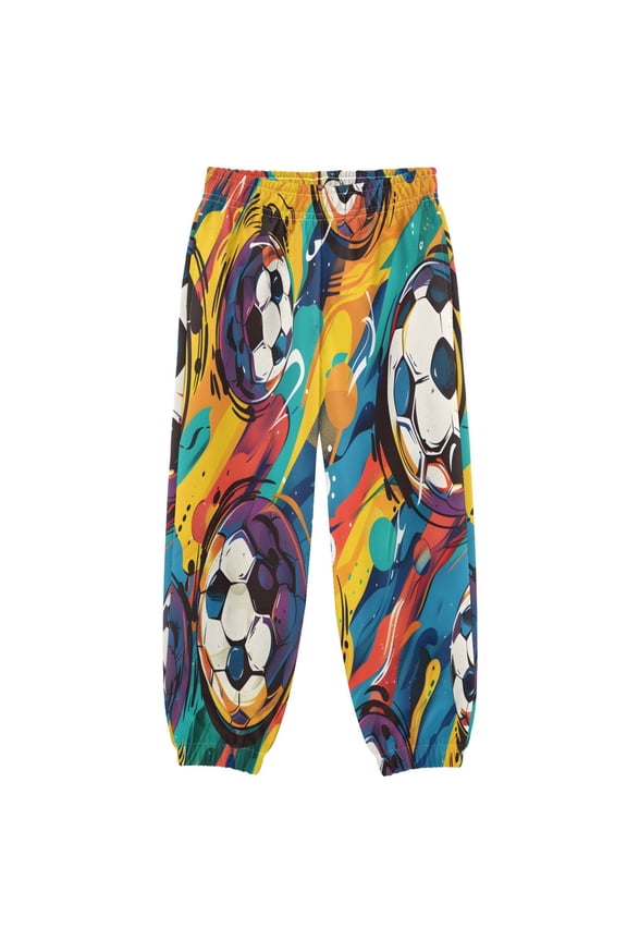 BZSMCE Soccer Ball Watercolor Paint Background Print Elastic Waist Jogger Pants Lightweight Wind Resistant Casual Athletic Trousers with Cuffed Ankles & Side Pockets