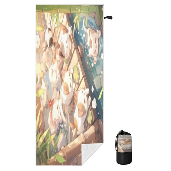 BZSMCE Soft Bamboo Stream Cats Float For Beach Towel with Wind-Resistant Magnetic Corners And Mesh Carry Bag