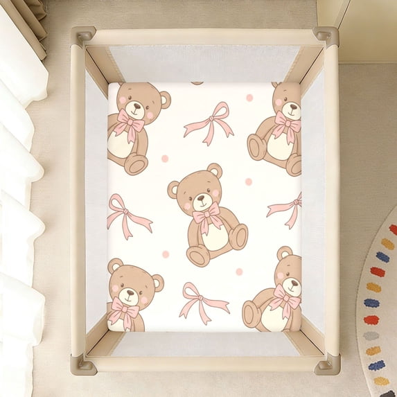 BZSMCE Soft Fitted Cotto Sheets In Animal Bear Pink Ribbon Bow Pattern ...
