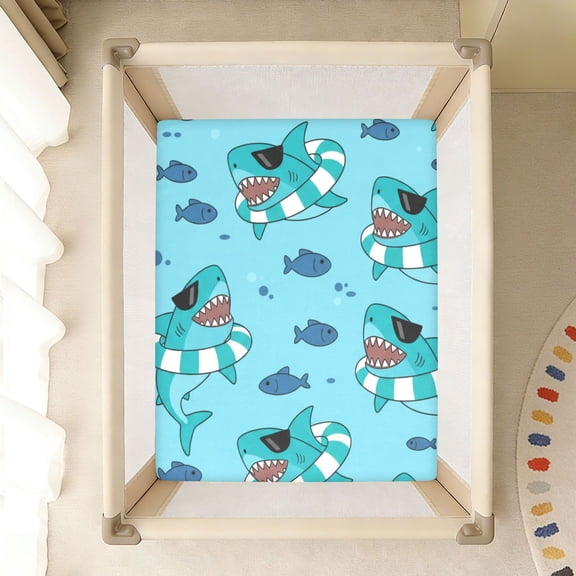 BZSMCE Soft Fitted Cotto Sheets In Colorful Fish Sea Ocean Blue Shark Pattern