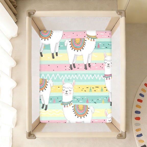 BZSMCE Soft Fitted Cotto Sheets In Cute Cartoon Llama Blue Pattern Pattern