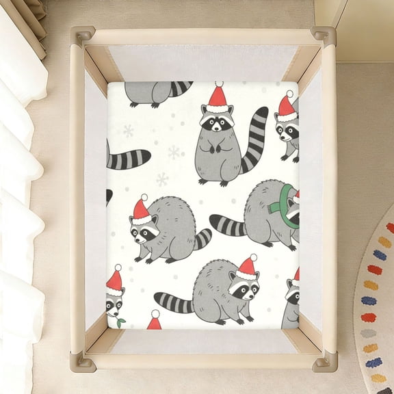 BZSMCE Soft Fitted Cotto Sheets In Cute Racoon Santa Hat Pattern
