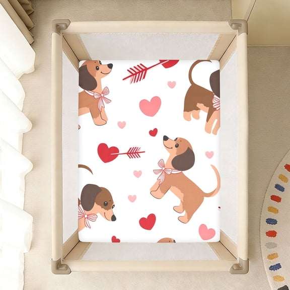 BZSMCE Soft Fitted Cotto Sheets In Dachshunds Bows Hearts Pattern Pattern