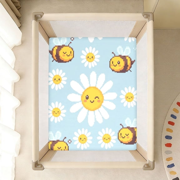 BZSMCE Soft Fitted Cotto Sheets In Daisy Flower Bees Pattern