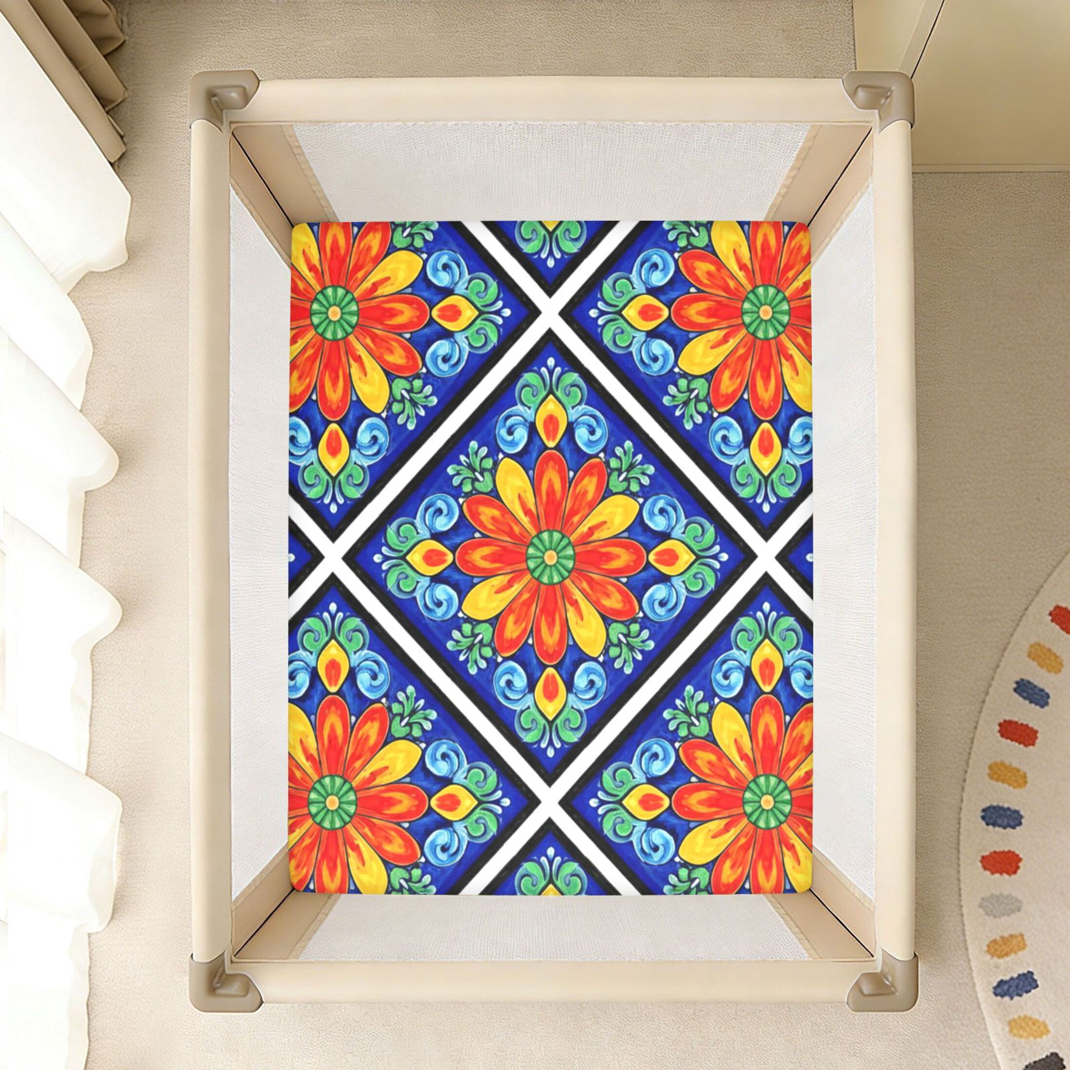 BZSMCE Soft Fitted Cotto Sheets In Fiery Floral Tile Mosaic Pattern ...