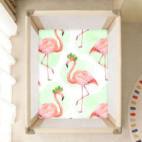 BZSMCE Soft Fitted Cotto Sheets In Four Leaf Clover Flamingo Pattern