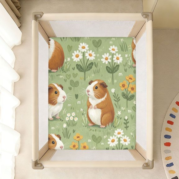 BZSMCE Soft Fitted Cotto Sheets In Guinea Pigs Flower Meadows Pattern