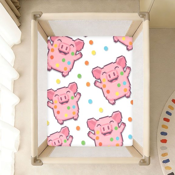 BZSMCE Soft Fitted Cotto Sheets In Happy Pink Pig Pattern