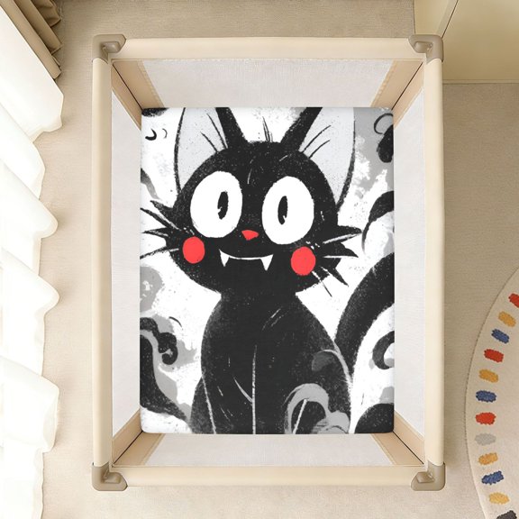 BZSMCE Soft Fitted Cotto Sheets In Midnight Black Cat Pattern