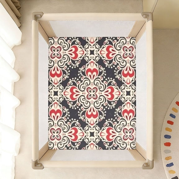 BZSMCE Soft Fitted Cotto Sheets In Noir Heart Scroll Pattern
