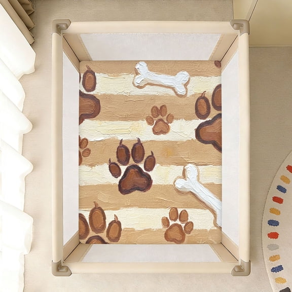 BZSMCE Soft Fitted Cotto Sheets In Playful Paw Marks Beige Pattern