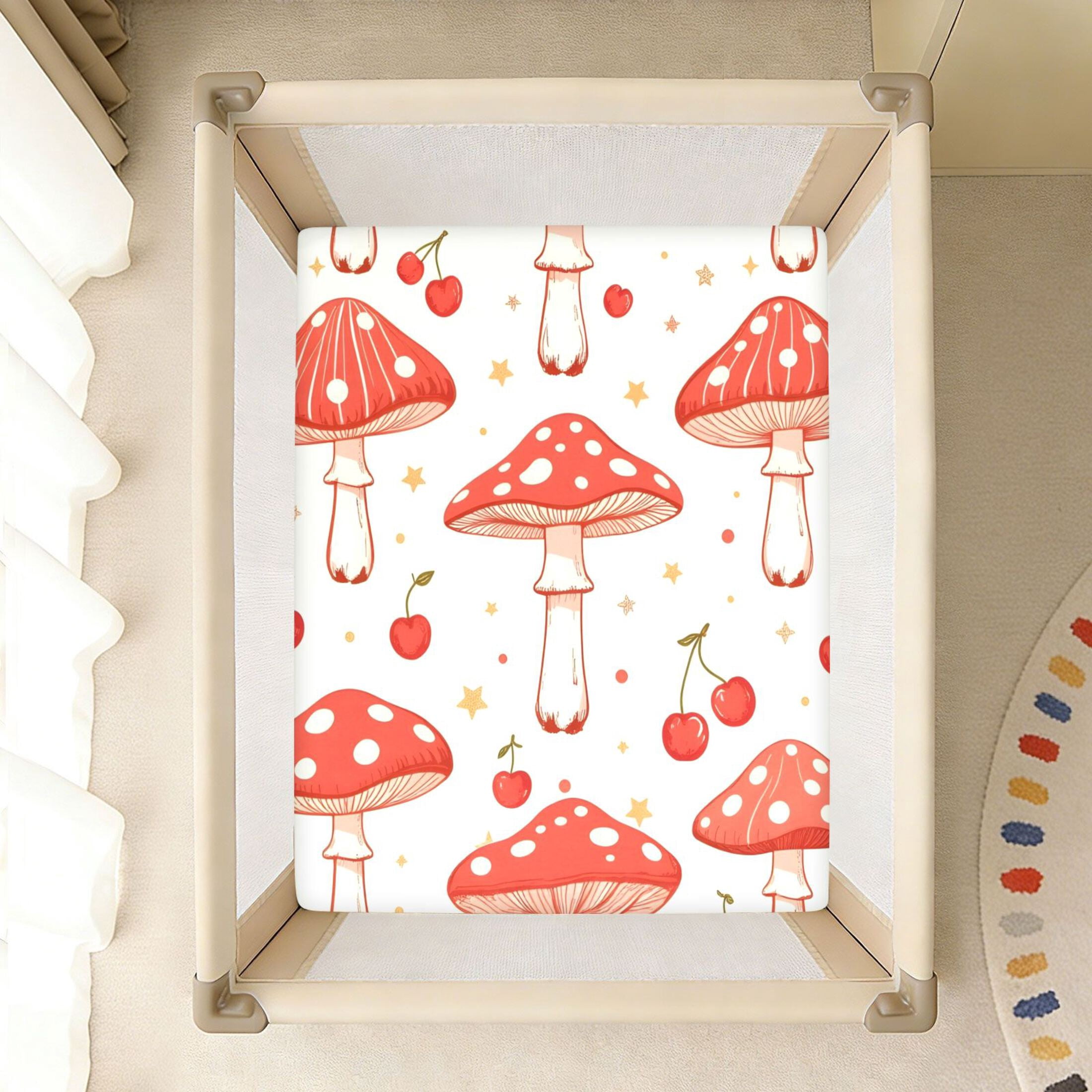 BZSMCE Soft Fitted Cotto Sheets In Red Mushroom Five-pointed Star ...