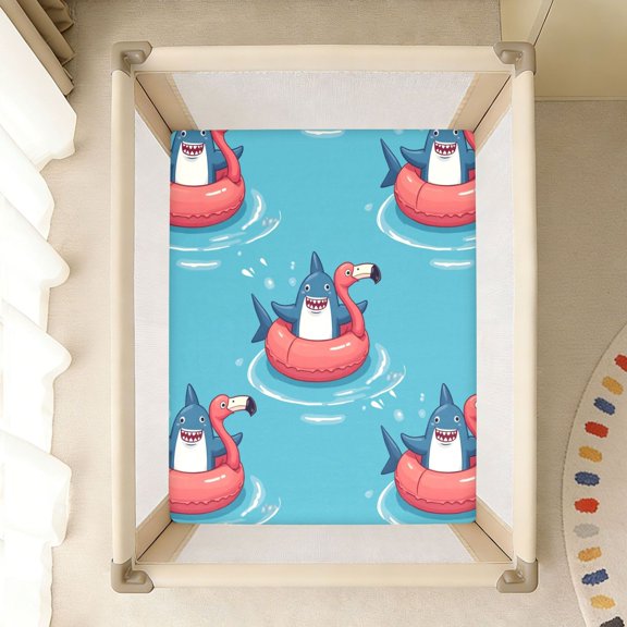 BZSMCE Soft Fitted Cotto Sheets In Shark Flamingo Swimming Circle Pattern Pattern