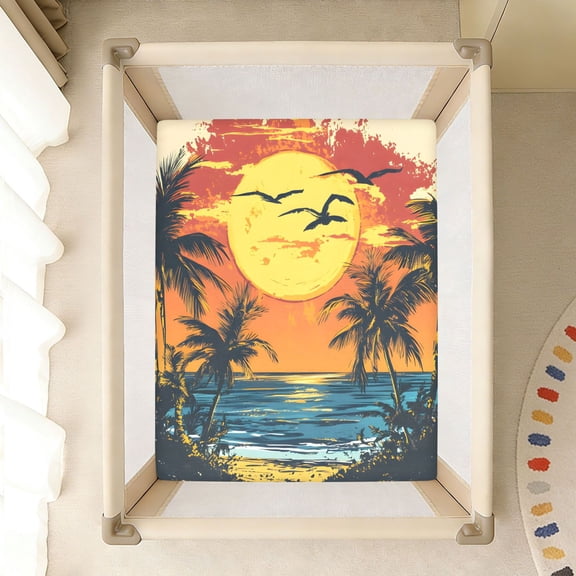 BZSMCE Soft Fitted Cotto Sheets In Sun Palm Sea Pattern