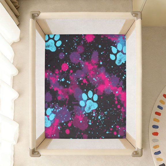 BZSMCE Soft Fitted Cotto Sheets In Teal Dog Paw Prints Black Pattern