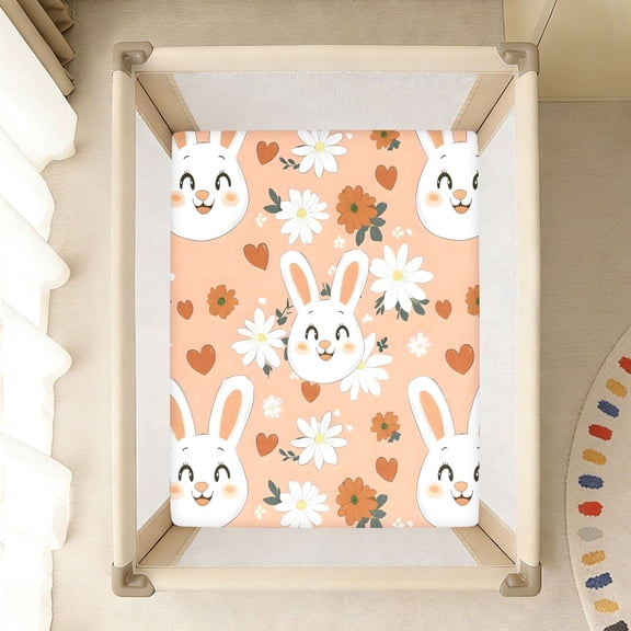 BZSMCE Soft Fitted Cotto Sheets In White Bunny Daisy Pattern Pattern