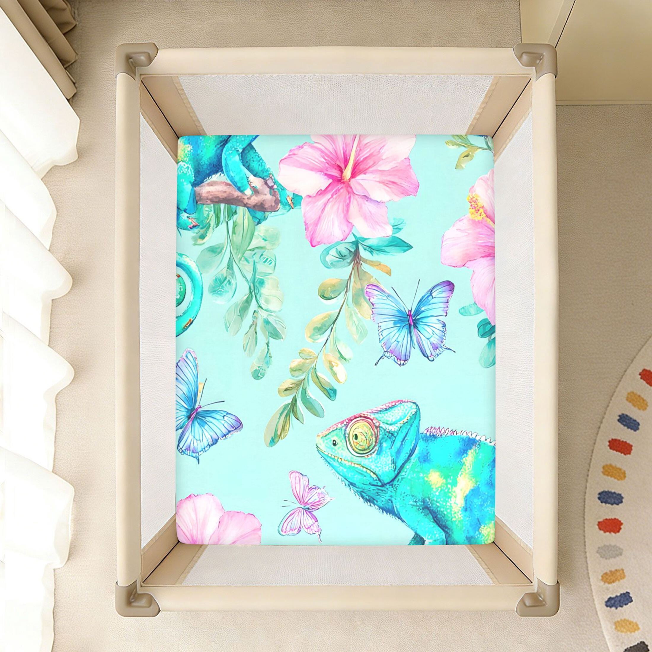 BZSMCE Soft Fitted Cotto Sheets for In Chameleon Flower Pattern Pattern ...